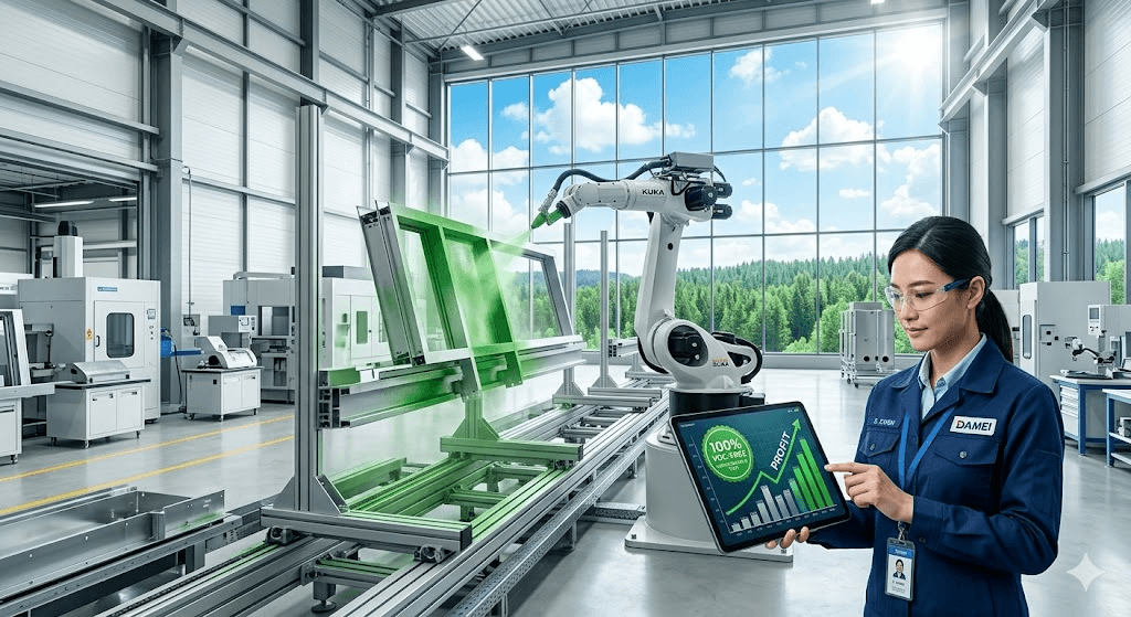 DAMEI eco-friendly powder coatings application in a modern VOC-free manufacturing facility